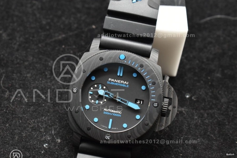 Clone VSF on Markers Blue 47mm Strap PAM1616 Carbotech Best Dial P.9010 Rubber Edition Black 0515